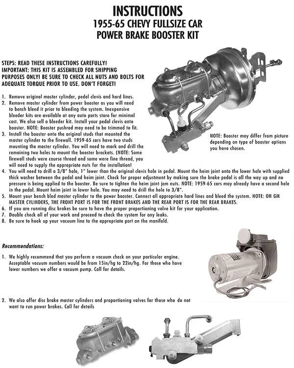 1955-57 Chevy Belair Power Brake Booster Kit - Image 4